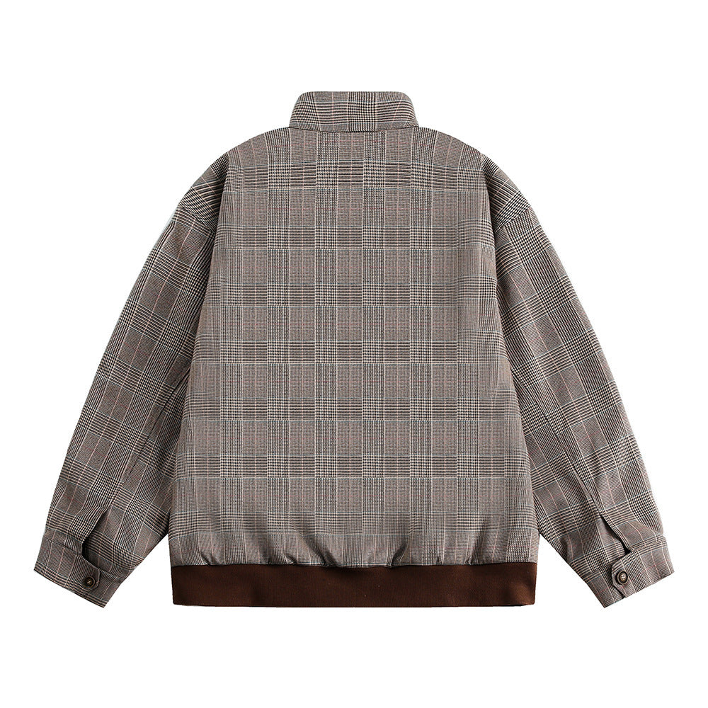 Plaid Loose-fitting Stand-up Collar Jacket Men And Women