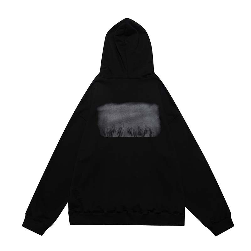 Vintage Creative Blurred Image Washed Hooded Sweatshirt For Men