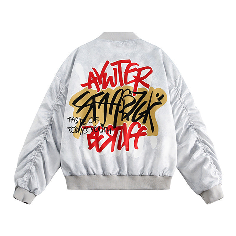 Full Printed Graffiti Letter Pilot Jacket For Men And Women