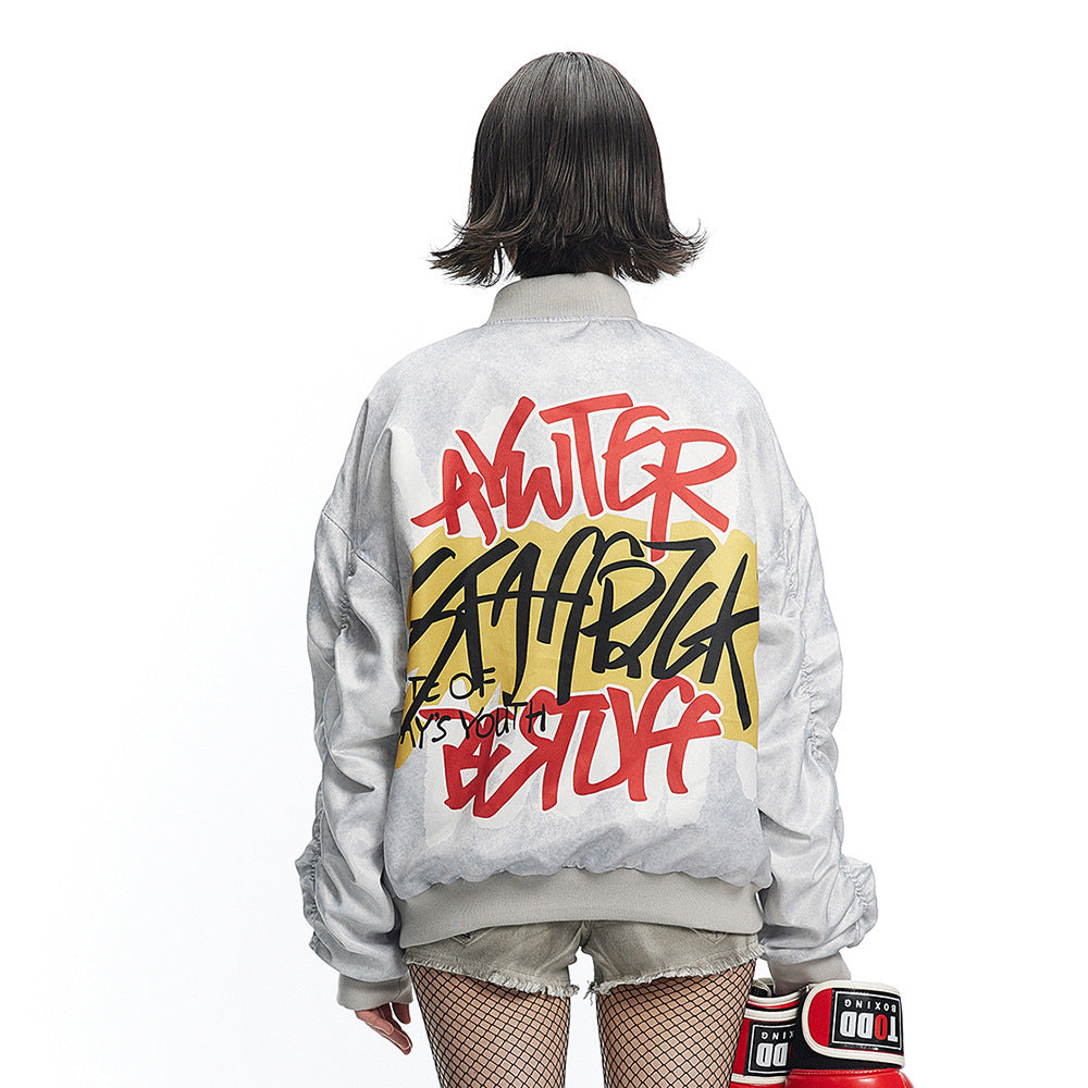 Full Printed Graffiti Letter Pilot Jacket For Men And Women