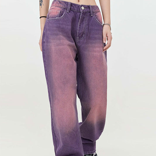 Street Washed Distressed Leg White Purple Color Jeans For Men And Women