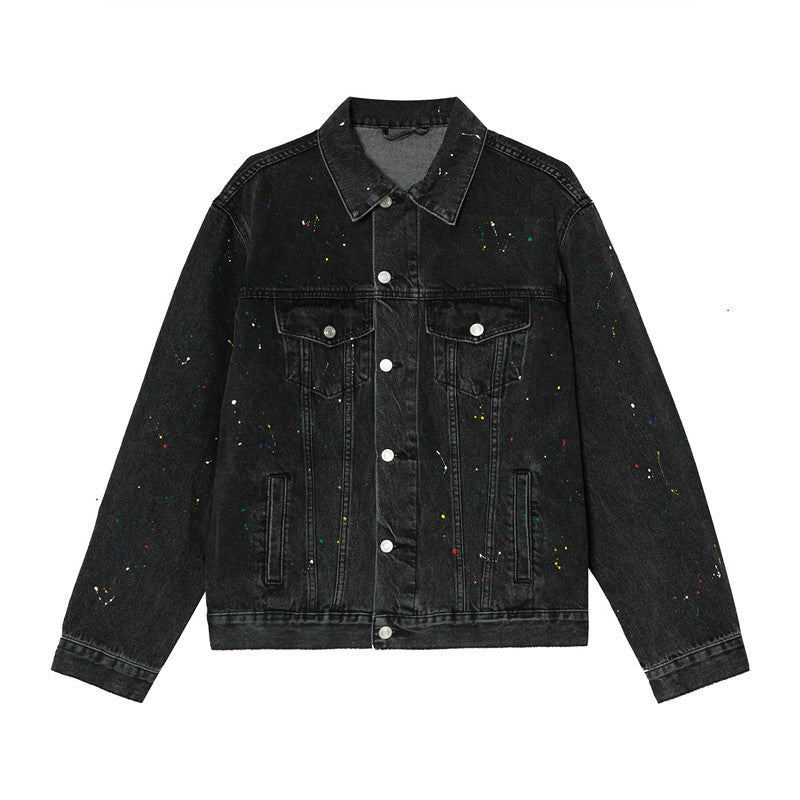 Spray Paint Jacket Men and Women Trend Couple Denim Jacket Retro Denim Jacket