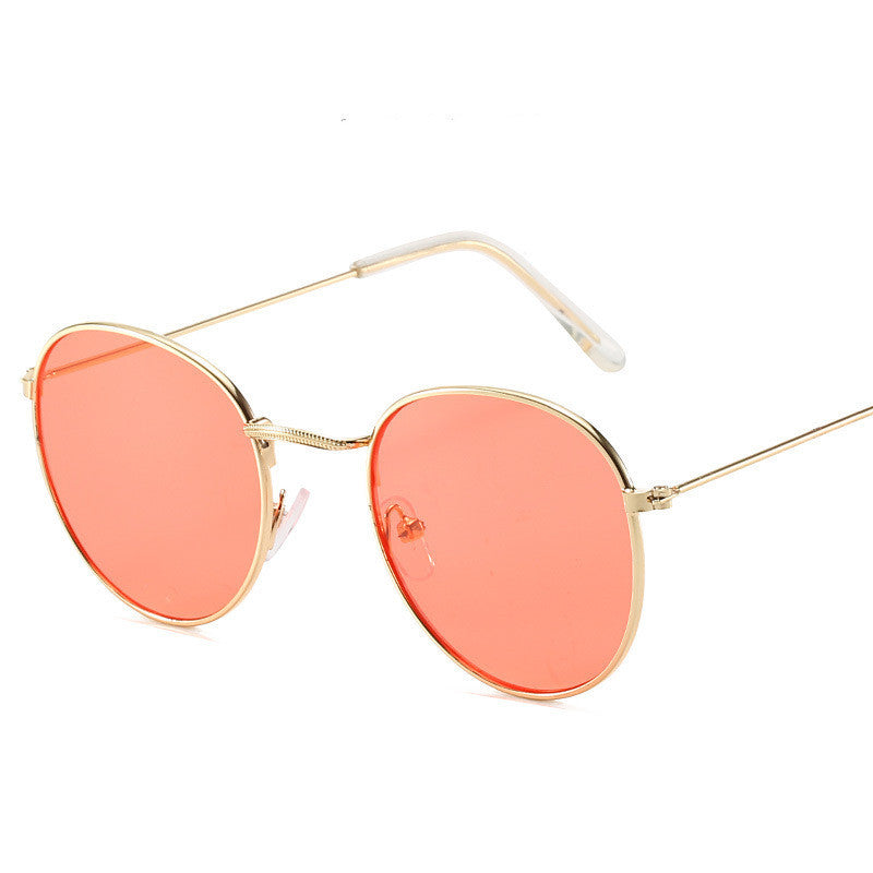 Retro Oval Small Frame Personality Sunglasses Men And Women Vacation Beach Metal Glasses