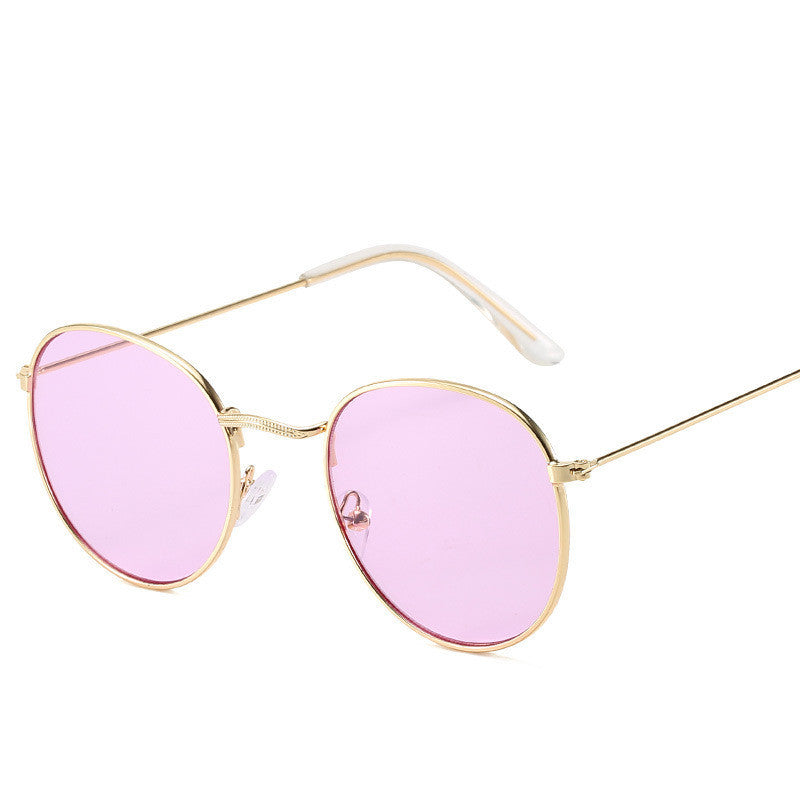 Retro Oval Small Frame Personality Sunglasses Men And Women Vacation Beach Metal Glasses