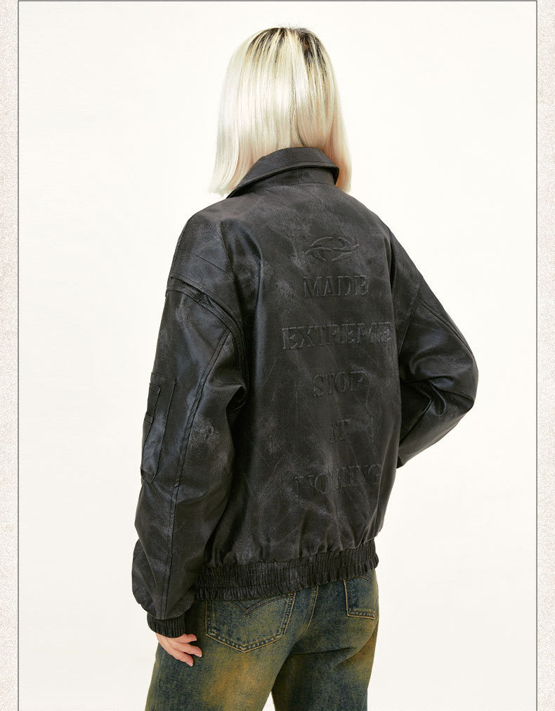 Retro Street Washed Old PU Leather Jacket Men And Women