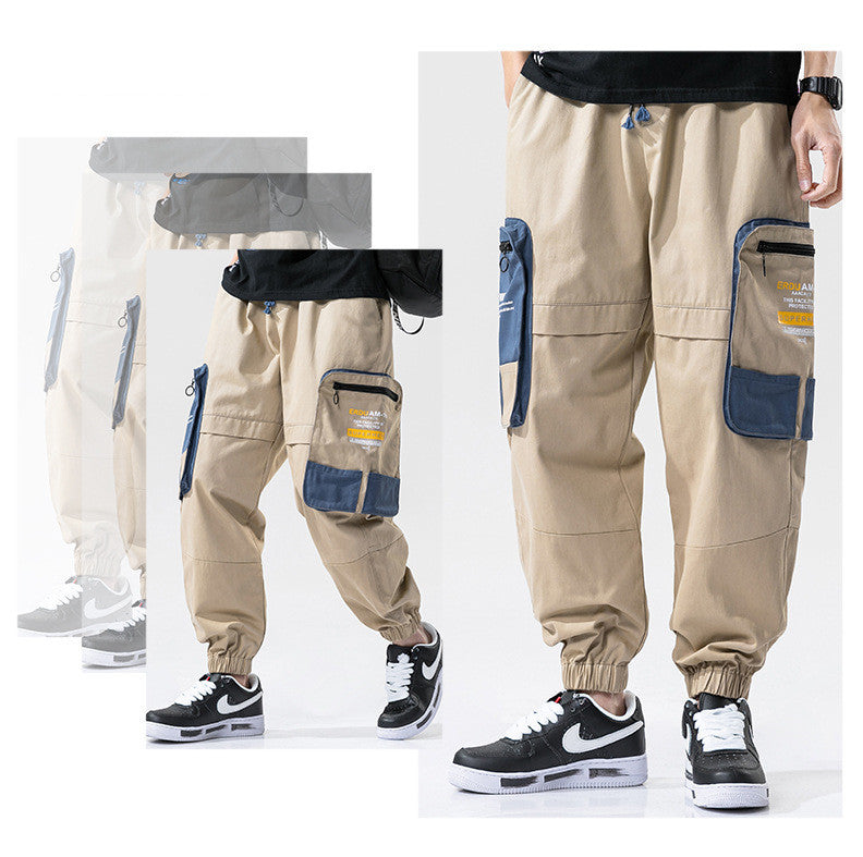 Loose Color-Blocked Printed Cargo Pants With Large Pockets