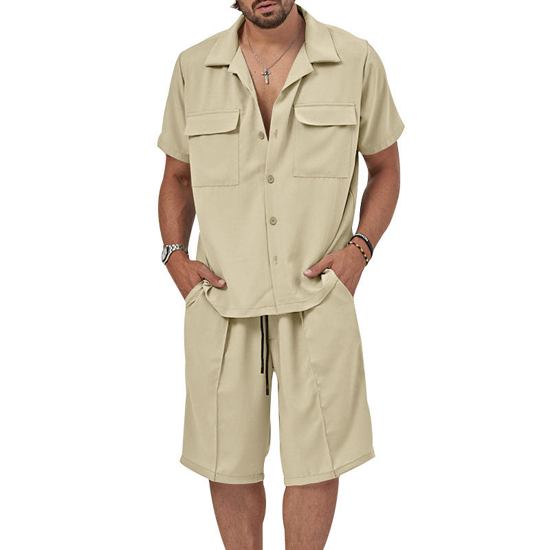 Men's Lapel Casual Shirt And Shorts Two-piece Set