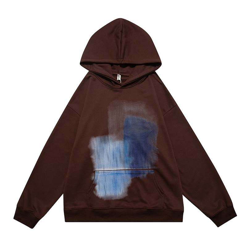 Vintage Creative Blurred Image Washed Hooded Sweatshirt For Men