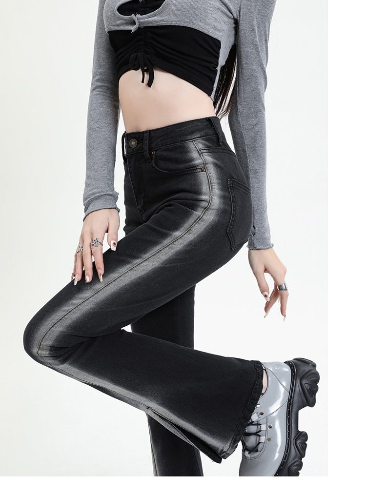 New Black Gradient Split Skinny Jeans For Women