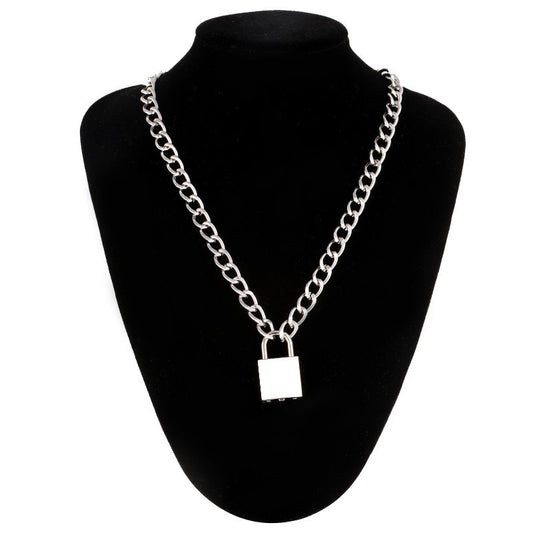 Punk Chain Lock Pendant Necklace Women Men Hip Hop Jewelry