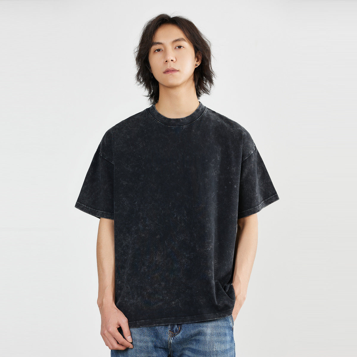 Washed Old T-shirt Men's Drop Shoulder Loose Cotton Base Shirt