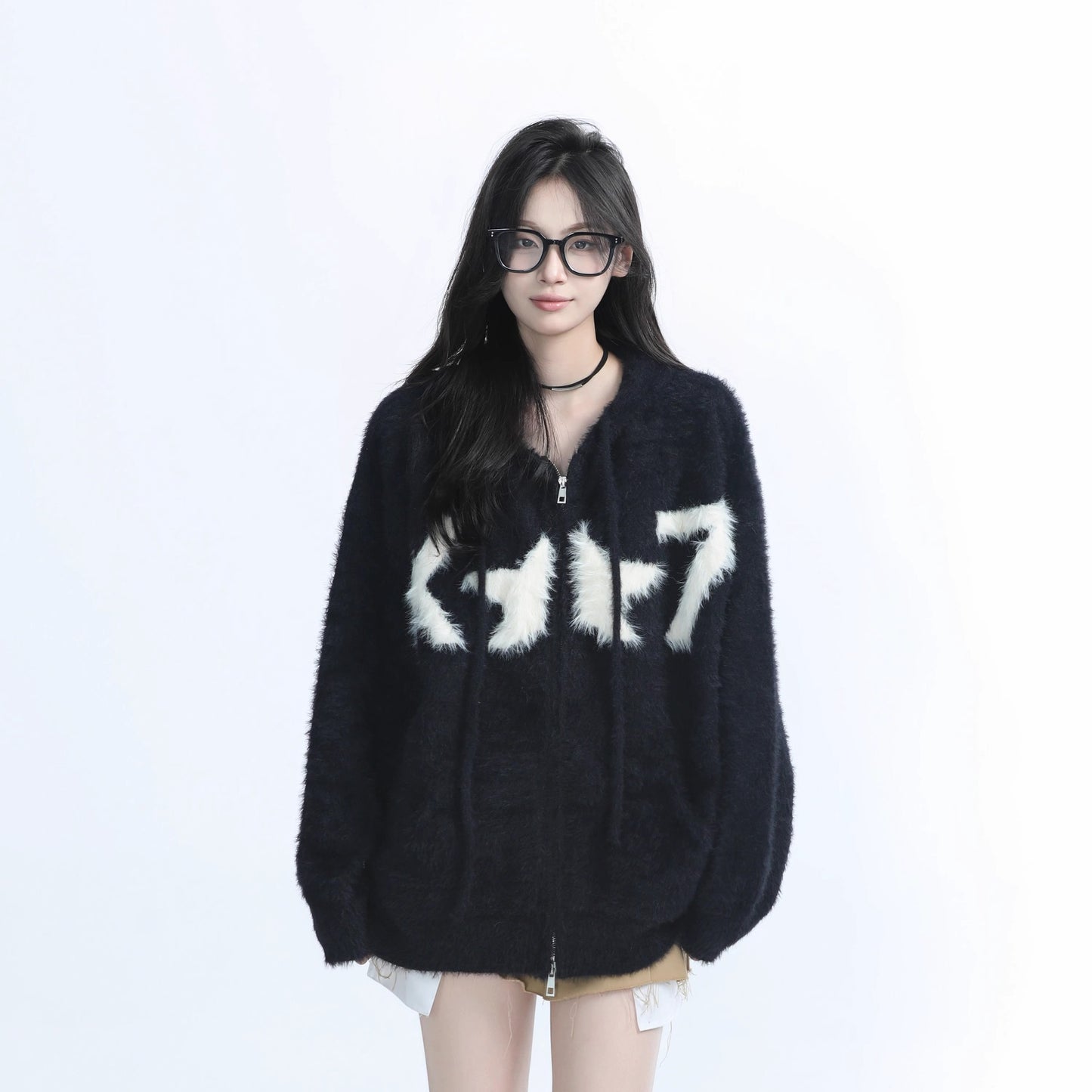 Idle Style Soft Glutinous Hooded Cardigan Sweater Coat For Women