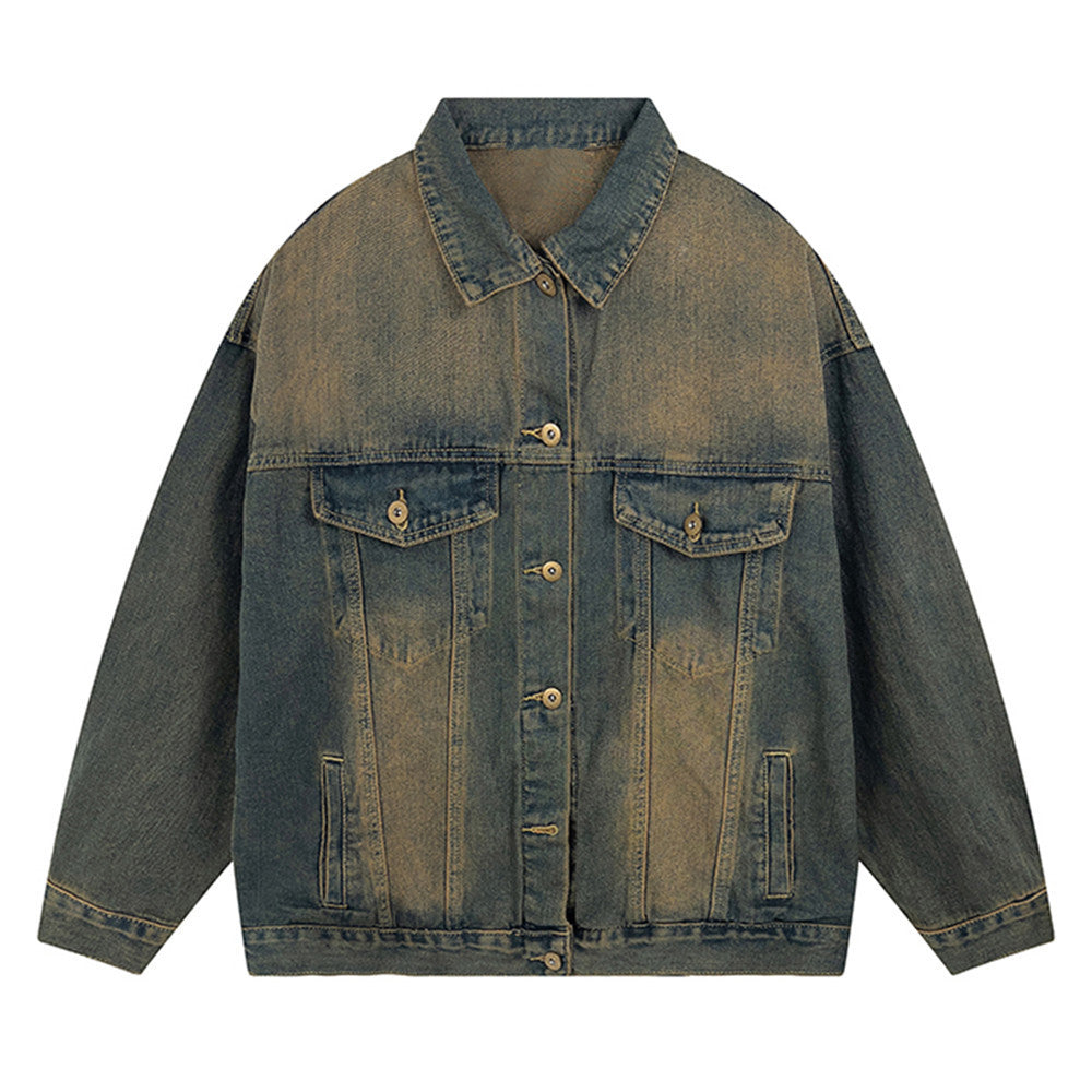 Gradient Retro Washed Denim Jacket Men And Women