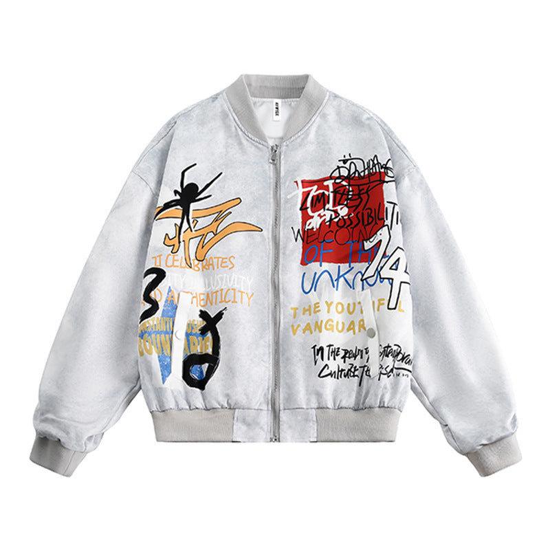 Full Printed Graffiti Letter Pilot Jacket For Men And Women