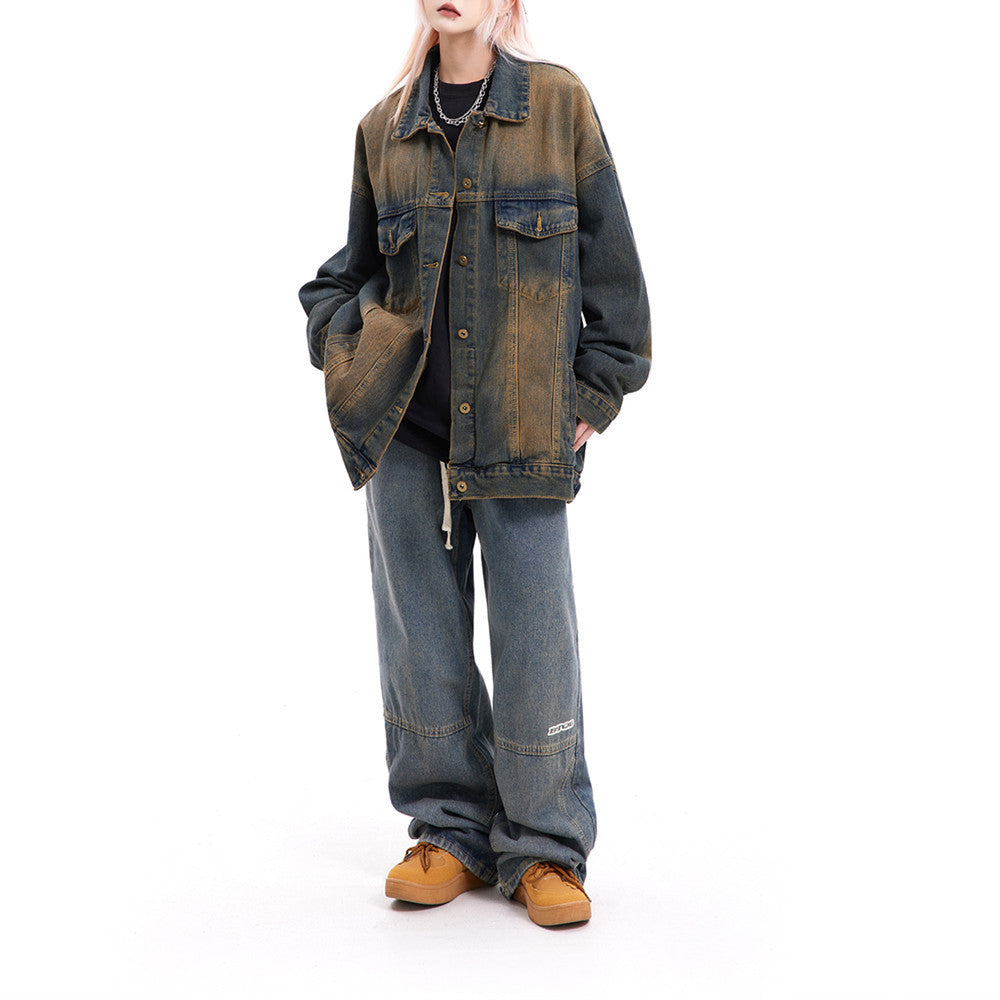 Gradient Retro Washed Denim Jacket Men And Women