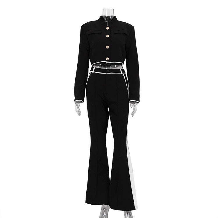 Street Fashion Suit Women's Stand Collar Long Sleeve Short Two-piece Set