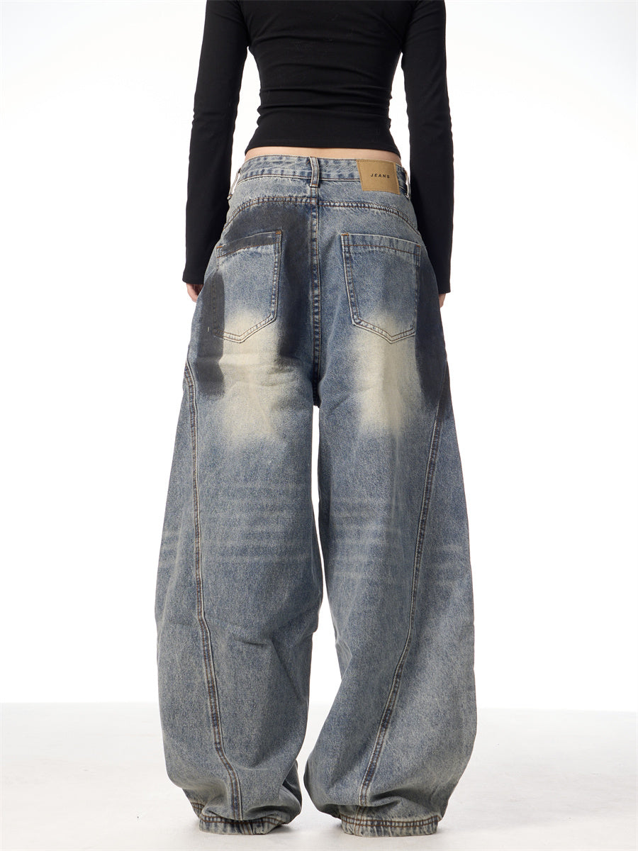 Splash Ink Ripped Machete Jeans For Women Loose-fitting Wide-leg Trousers