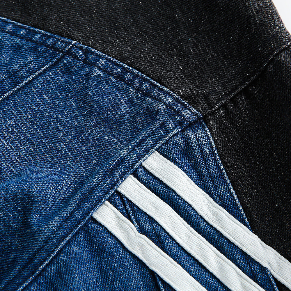 Side Stripe Stitching Loose Denim Jacket Men And Women European And American