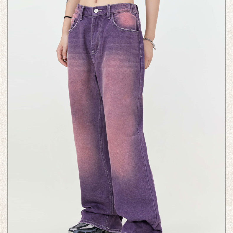 Street Washed Distressed Leg White Purple Color Jeans For Men And Women