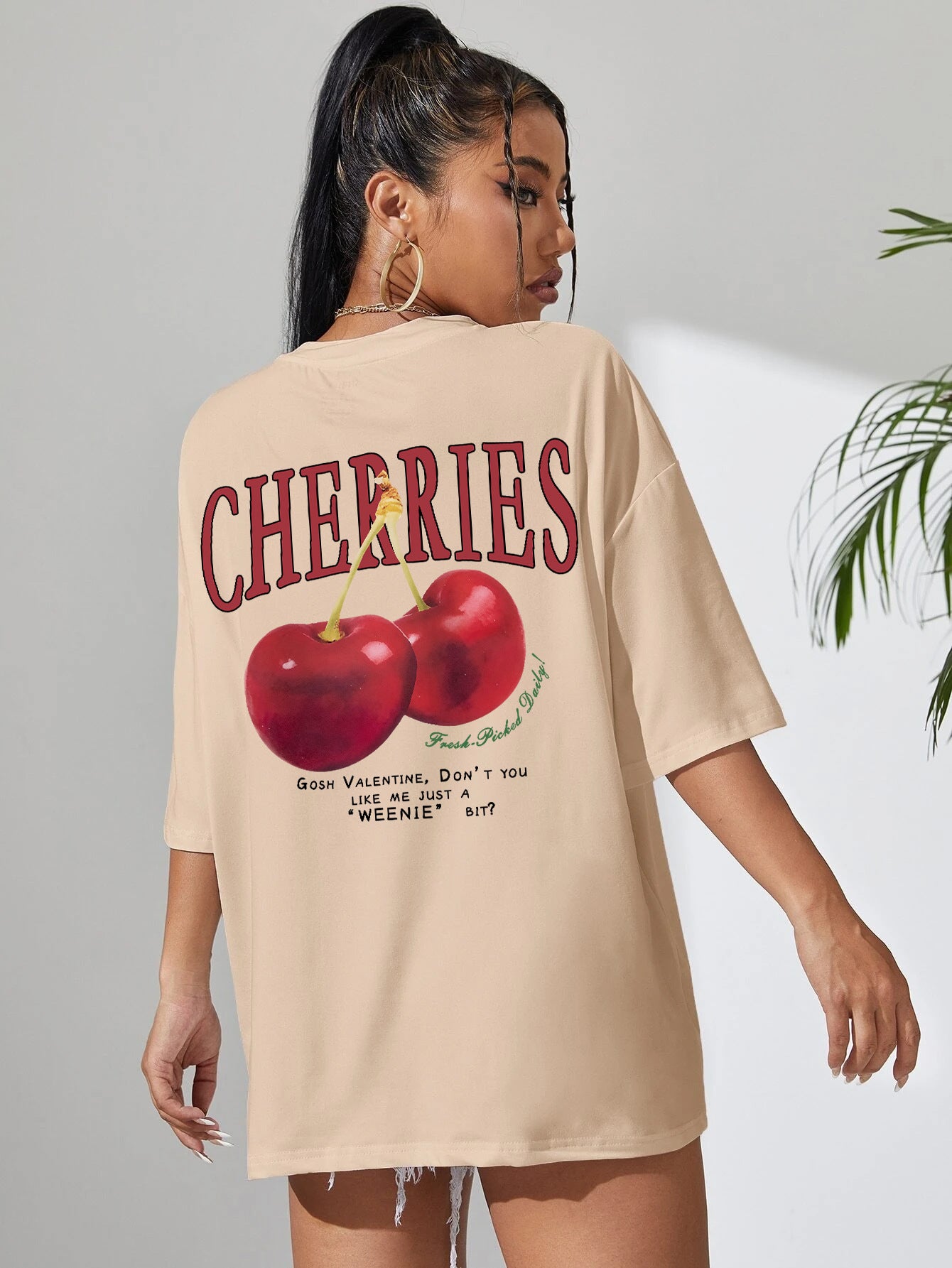 Cotton Women T-shirt Red Cherries Printed Tees Summer