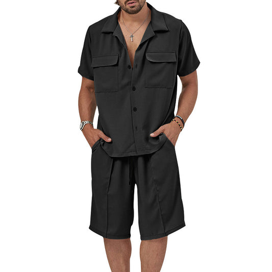 Men's Lapel Casual Shirt And Shorts Two-piece Set