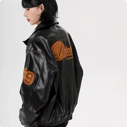 Motorcycle Suit Stand Collar Leather Jacket Men And Women