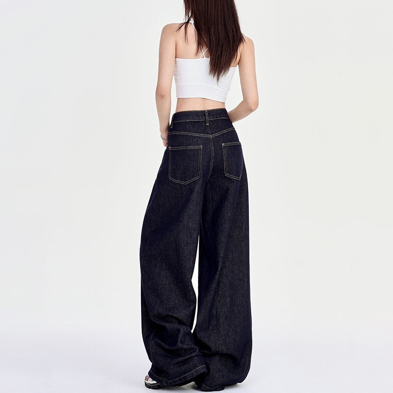 Spring New Draping Lazy Casual Mop Straight Jeans For Women