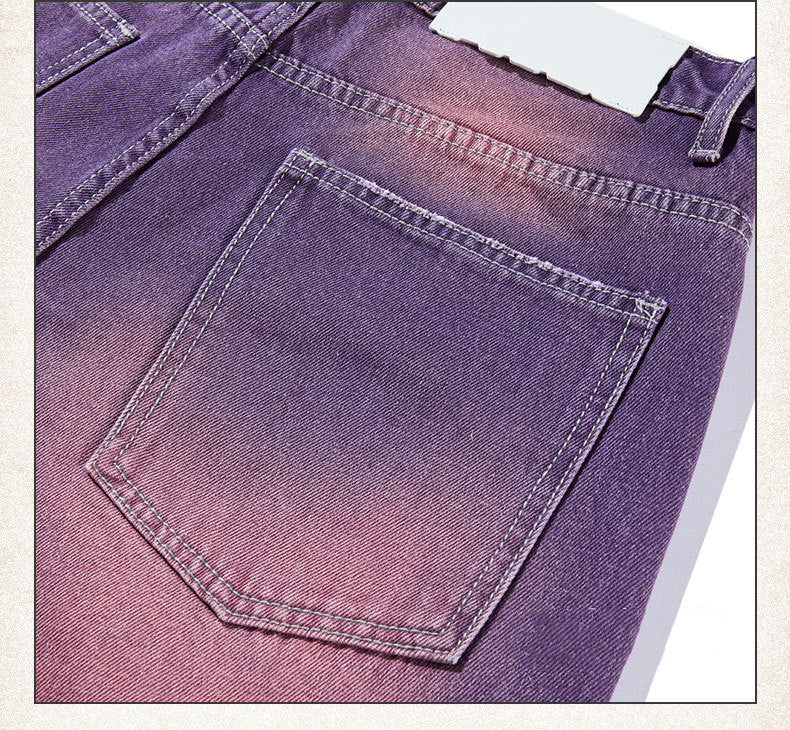 Street Washed Distressed Leg White Purple Color Jeans For Men And Women