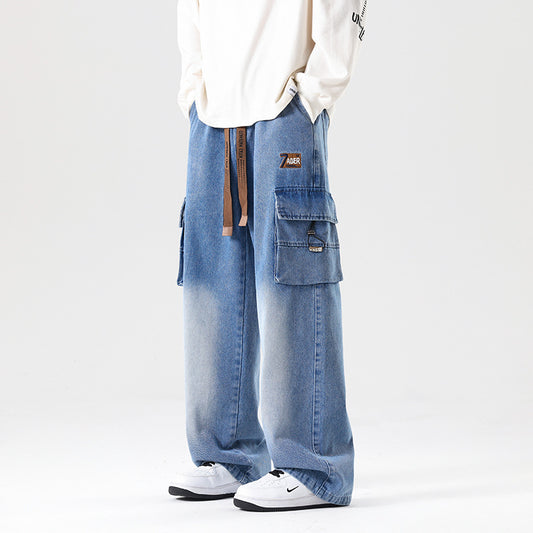 Fashion Wash Straight Cargo Jeans For Men