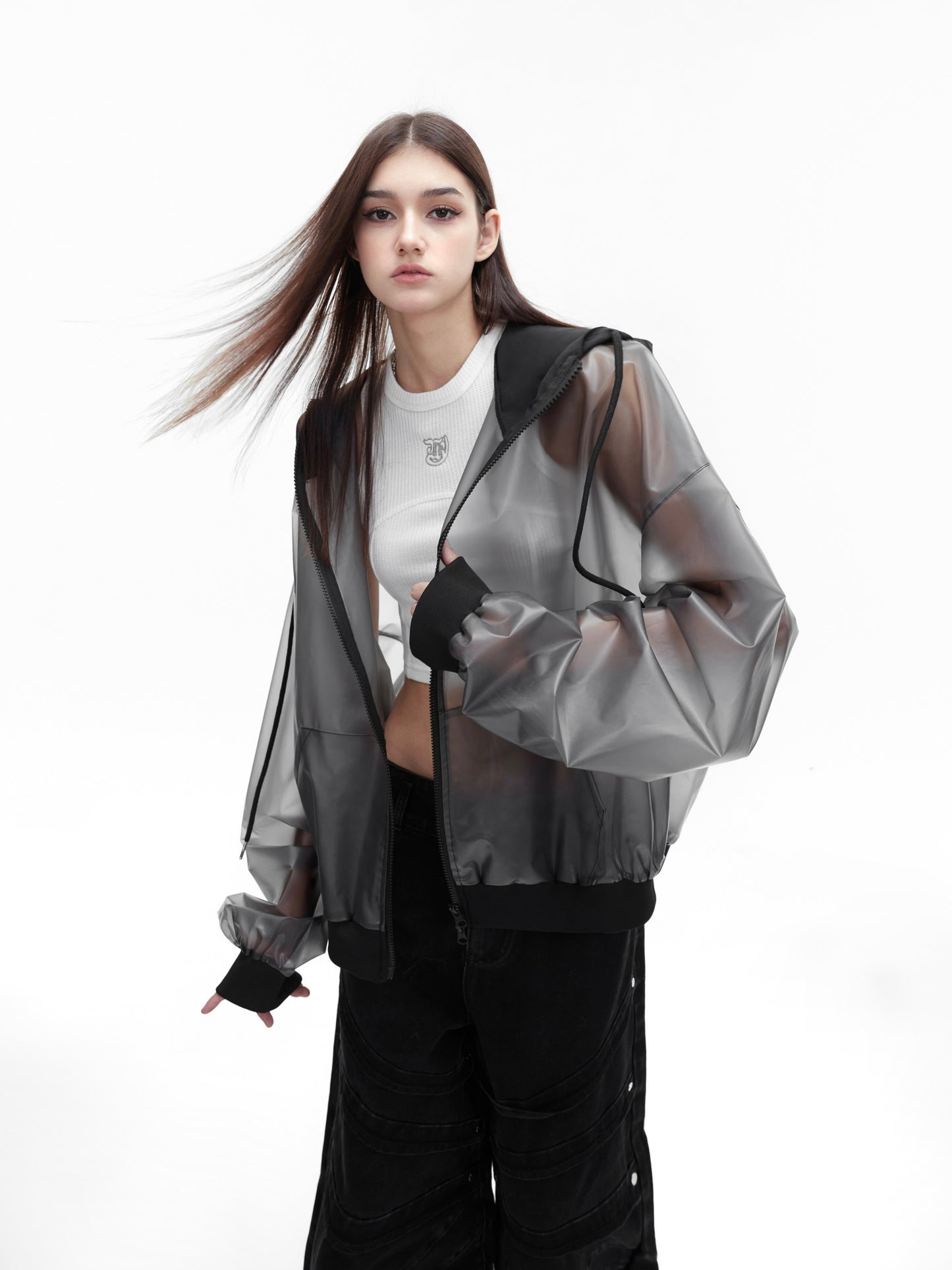 Transparent Design Pu Leather Coat Hooded Loose Jacket Men And Women