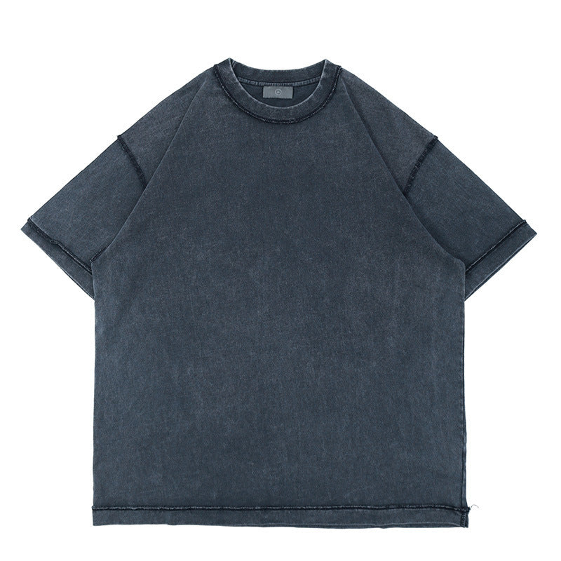 Heavyweight Washed Solid Color Dropped T-Shirt For Men