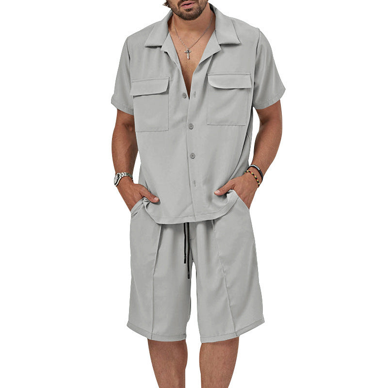 Men's Lapel Casual Shirt And Shorts Two-piece Set