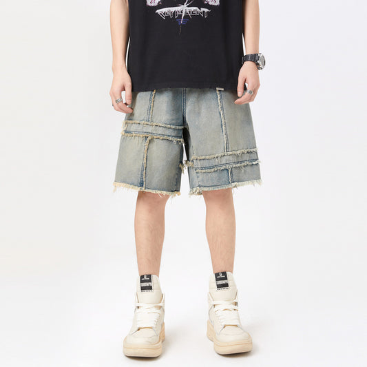 Fashion Summer Stitching Denim Shorts Men