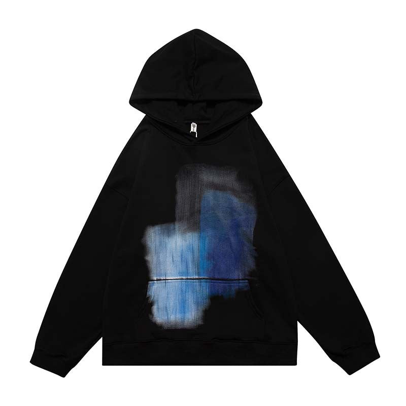 Vintage Creative Blurred Image Washed Hooded Sweatshirt For Men