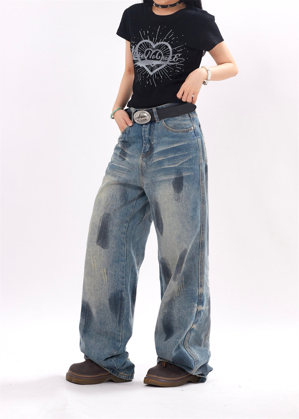 Painting Splash-ink Jeans Men And Women Punk Loose