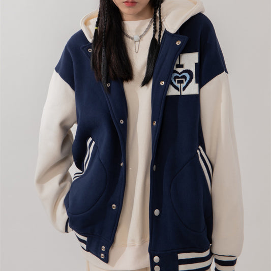 American Retro Fashion Brand Loose Love Baseball Jacket Women