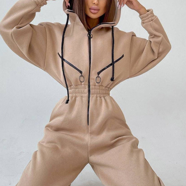 Casual Women Basic Hoodie Two Piece Sets Zipper Drawstring