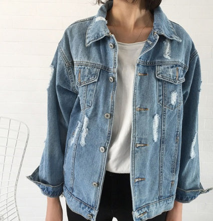 Loose Wash Water Frayed Denim Jacket Women Look Thin Women