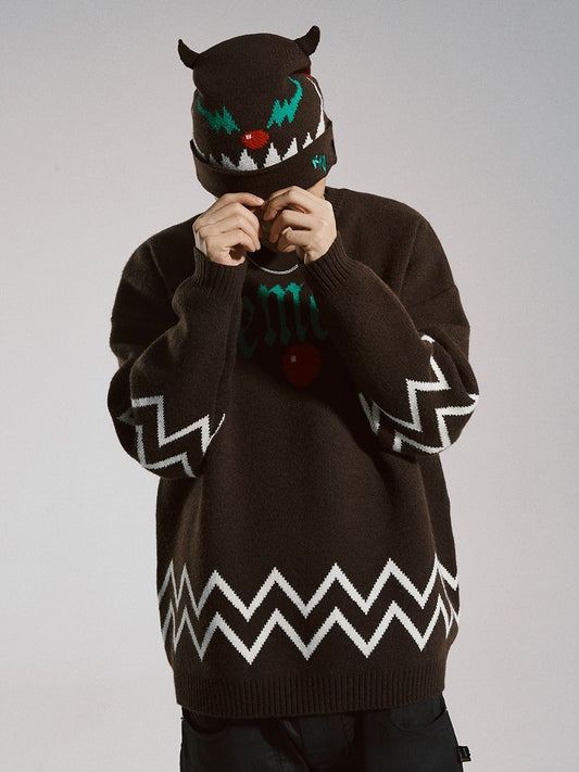 Alphabet Personality Devil Christmas Loose Sweater Men