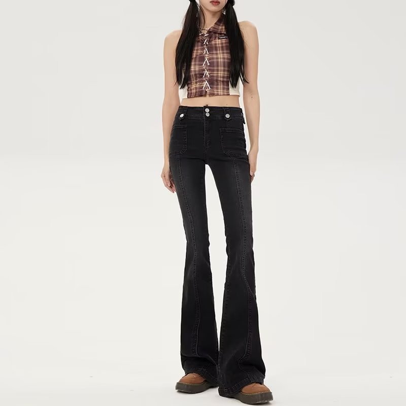 Button Light-colored Lazy Literature And Art Women's Long Jeans