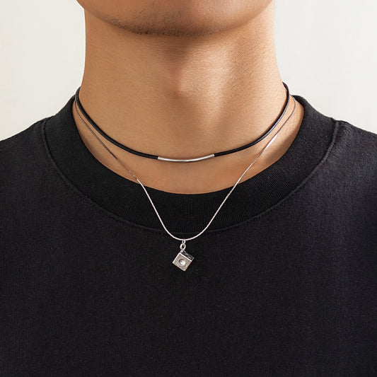 European Hip Hop Leather Wax Line Necklace For Men