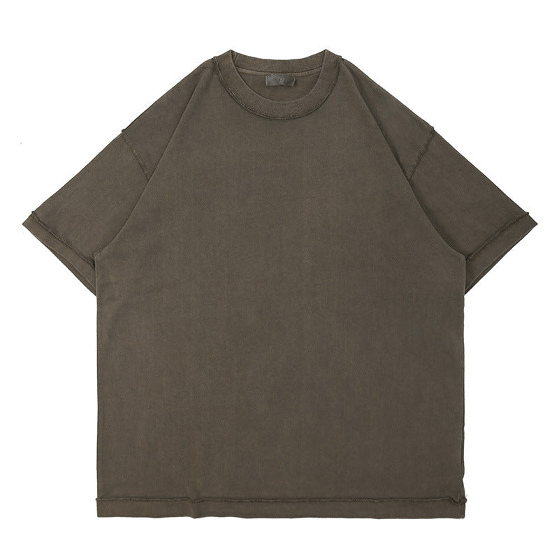 Heavyweight Washed Solid Color Dropped T-Shirt For Men