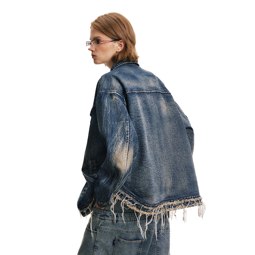 Denim Cargo Pants Jacket Men And Women Heavy Industry Washed And Worn