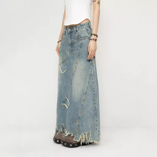 Women's Denim Skirt Long A- Line Skirt