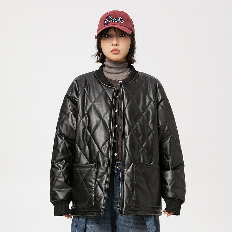 Retro PU Leather Cotton-padded Jacket For Men And Women