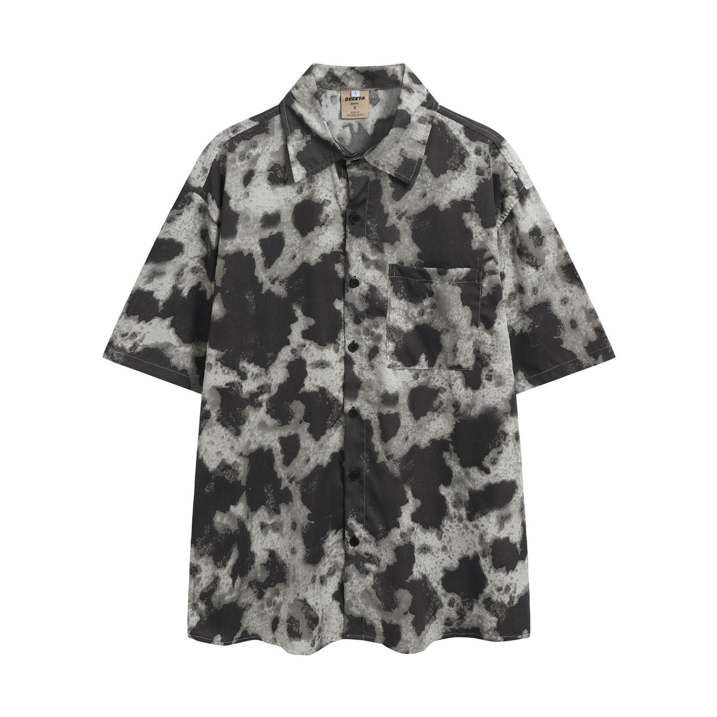 Summer Beach Japanese Short Sleeve Men Loose-fitting Retro Hong Kong Style Printed Shirt