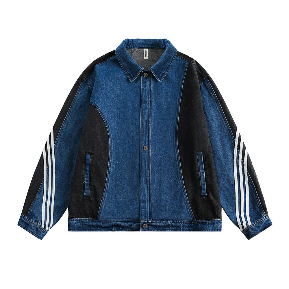 Side Stripe Stitching Loose Denim Jacket Men And Women European And American