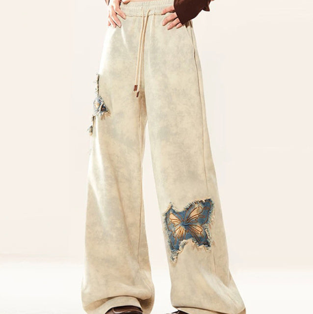 New American Butterfly Raw Embroidery Wide Leg Trousers For Women