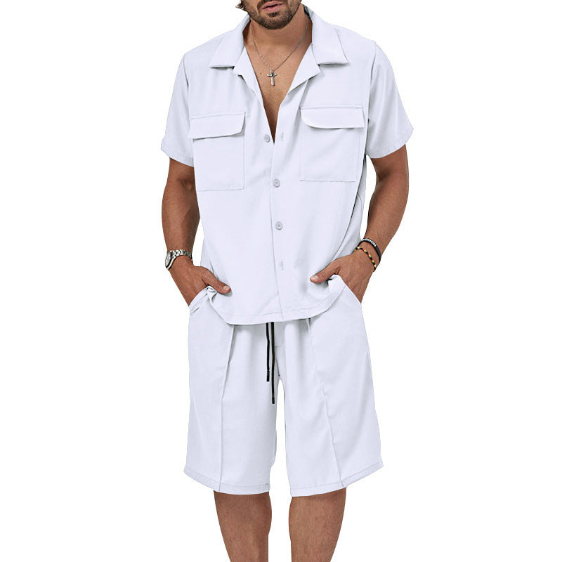 Men's Lapel Casual Shirt And Shorts Two-piece Set