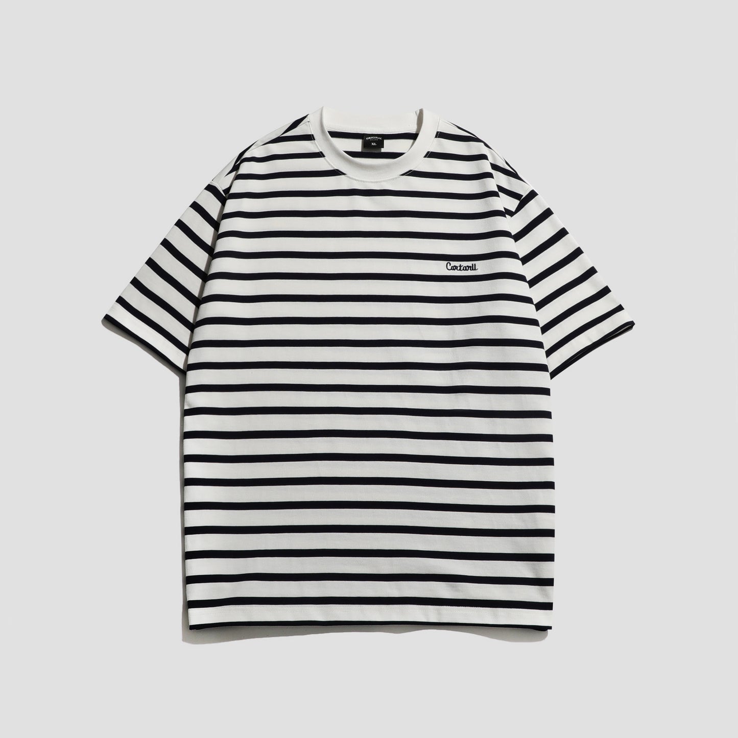 American Fashion Brand Striped T-shirt Men's Loose-fitting Casual Round-neck Short Sleeve Half Sleeve Shirt